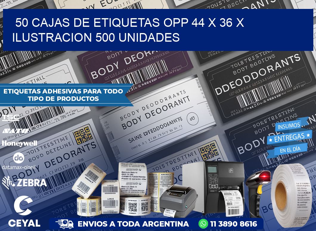 50 CAJAS DE ETIQUETAS OPP 44 x 36 X ILUSTRACION 500 UNIDADES