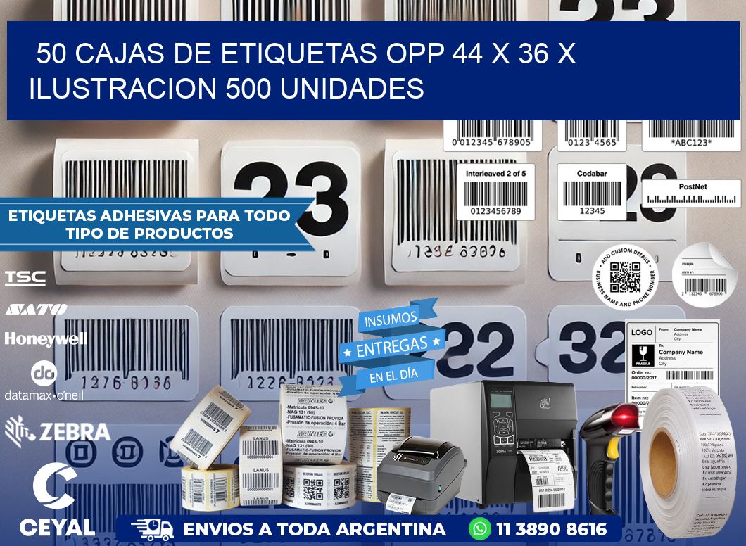 50 CAJAS DE ETIQUETAS OPP 44 x 36 X ILUSTRACION 500 UNIDADES