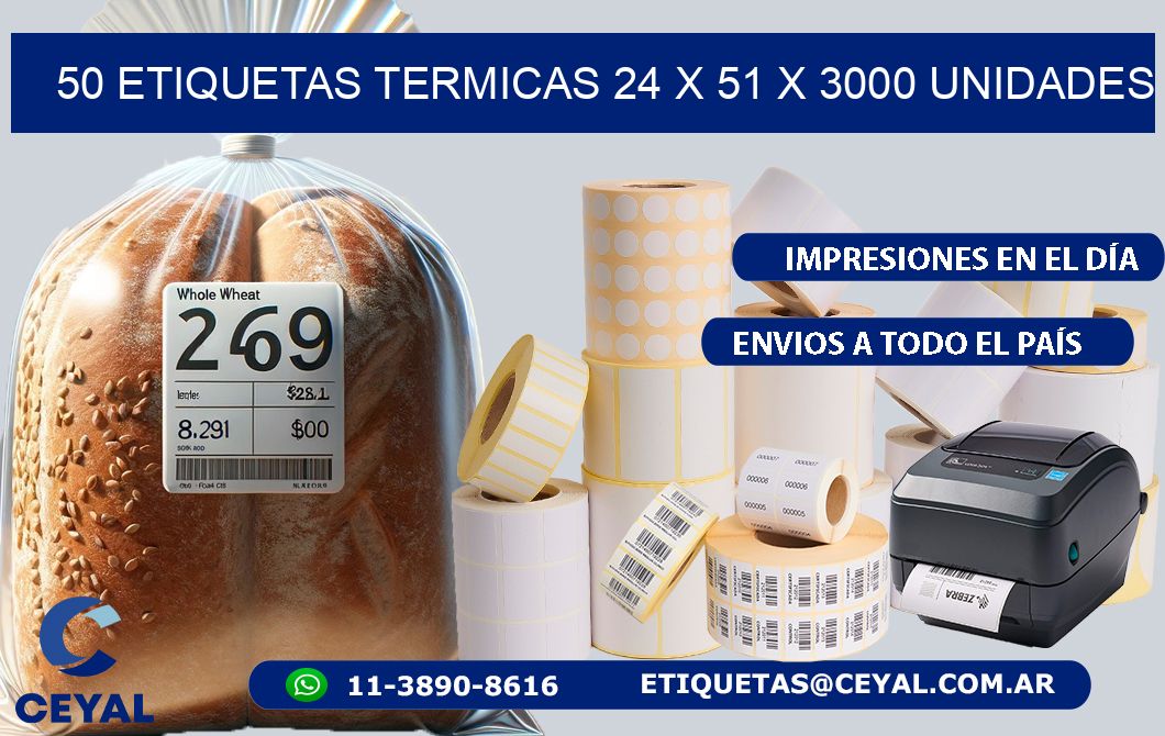 50 ETIQUETAS TERMICAS 24 x 51 X 3000 UNIDADES