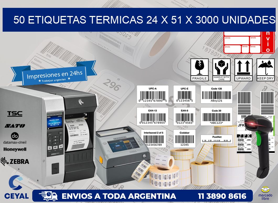 50 ETIQUETAS TERMICAS 24 x 51 X 3000 UNIDADES