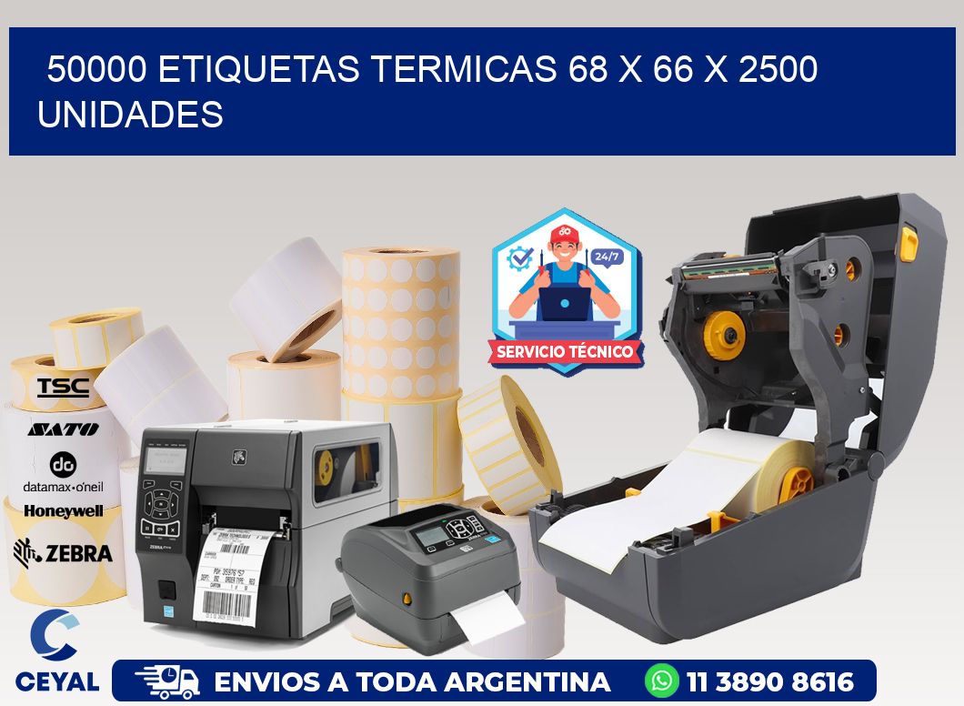 50000 ETIQUETAS TERMICAS 68 x 66 X 2500 UNIDADES