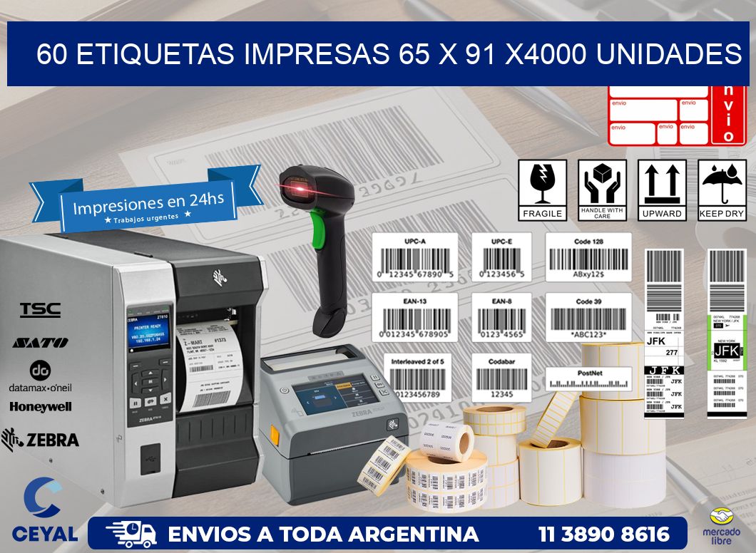 60 ETIQUETAS IMPRESAS 65 x 91 X4000 UNIDADES