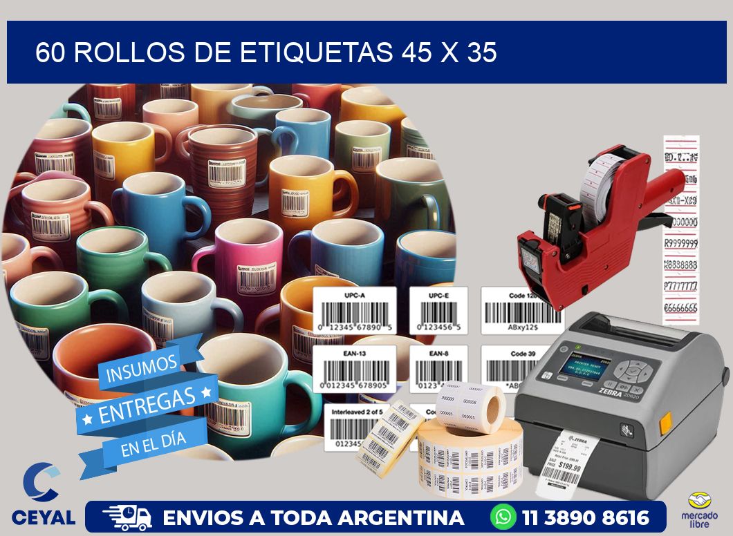 60 ROLLOS DE ETIQUETAS 45 x 35