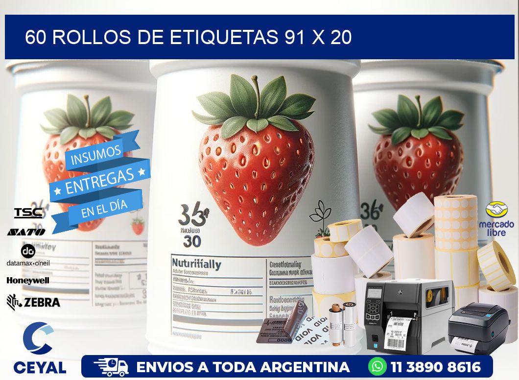 60 ROLLOS DE ETIQUETAS 91 x 20