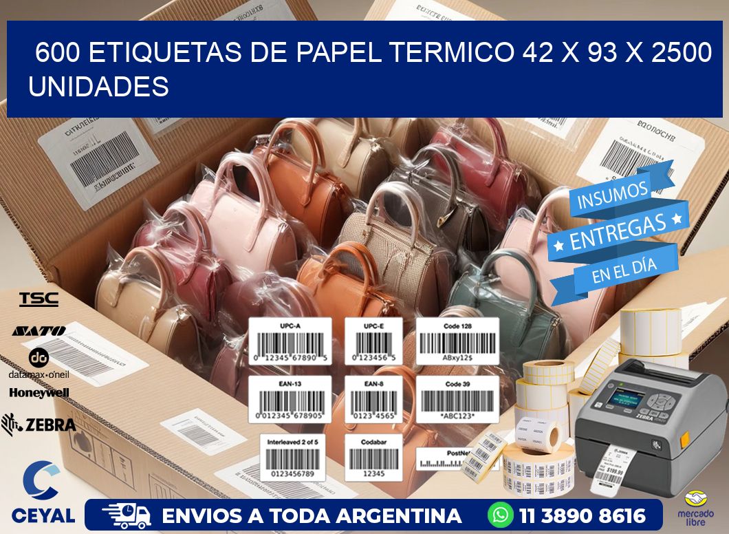 600 ETIQUETAS DE PAPEL TERMICO 42 x 93 X 2500 UNIDADES