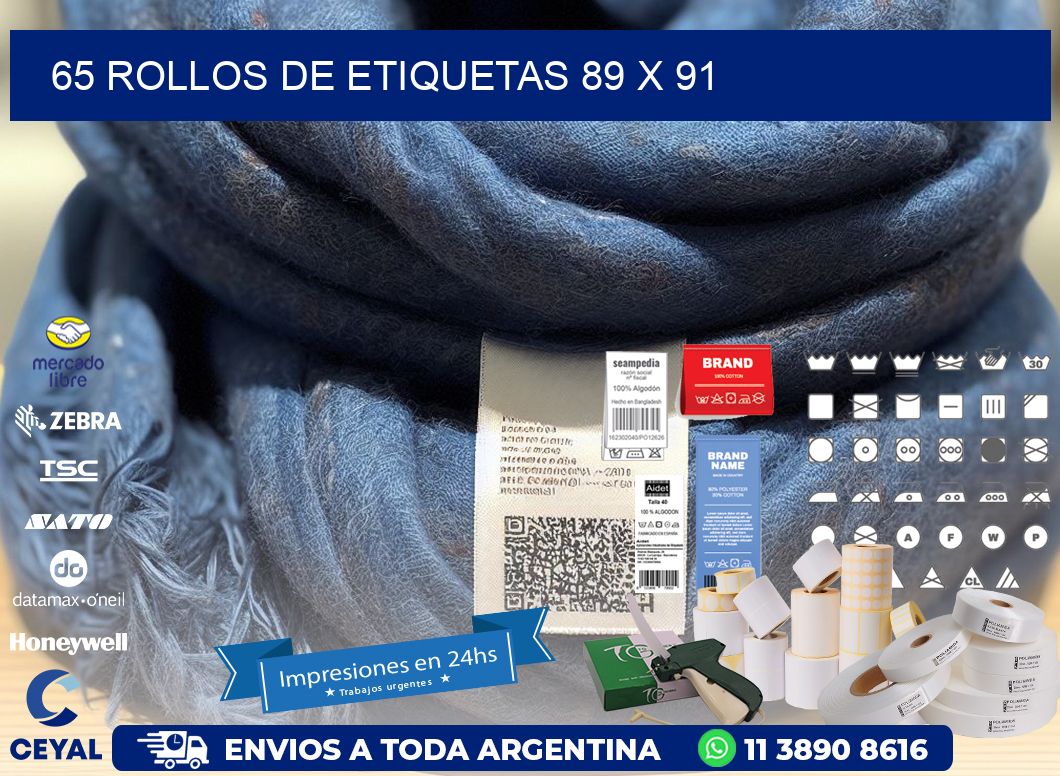 65 ROLLOS DE ETIQUETAS 89 x 91
