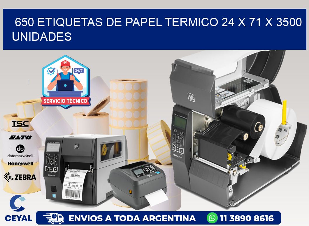 650 ETIQUETAS DE PAPEL TERMICO 24 x 71 X 3500 UNIDADES