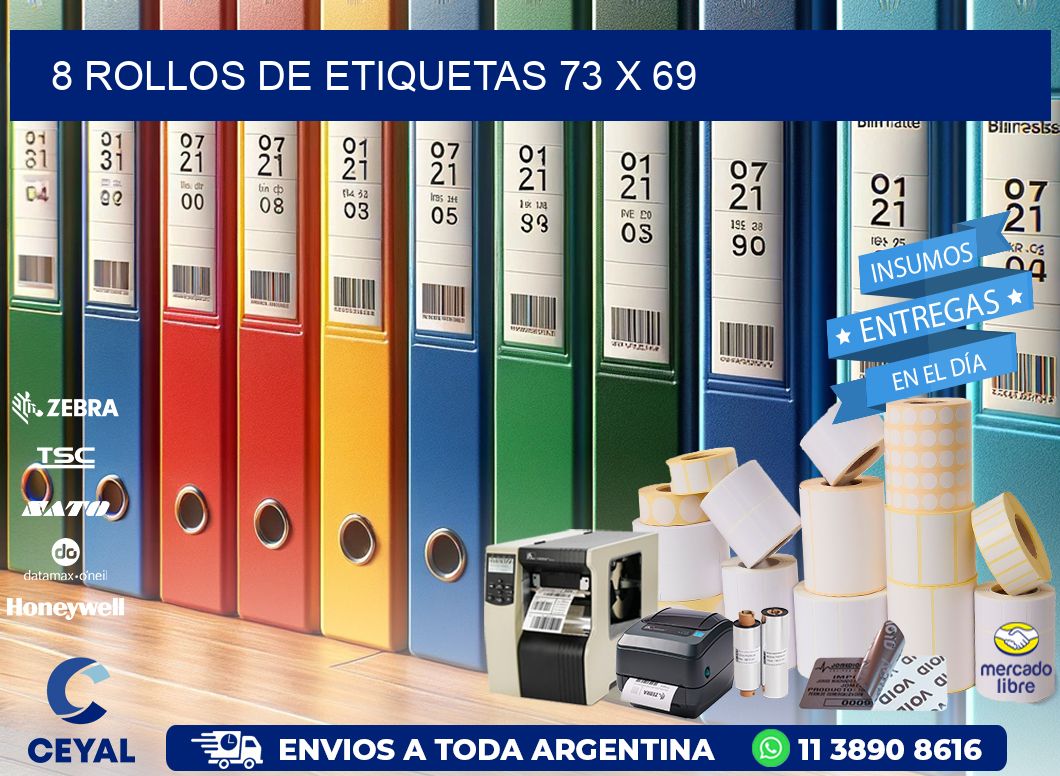8 ROLLOS DE ETIQUETAS 73 x 69