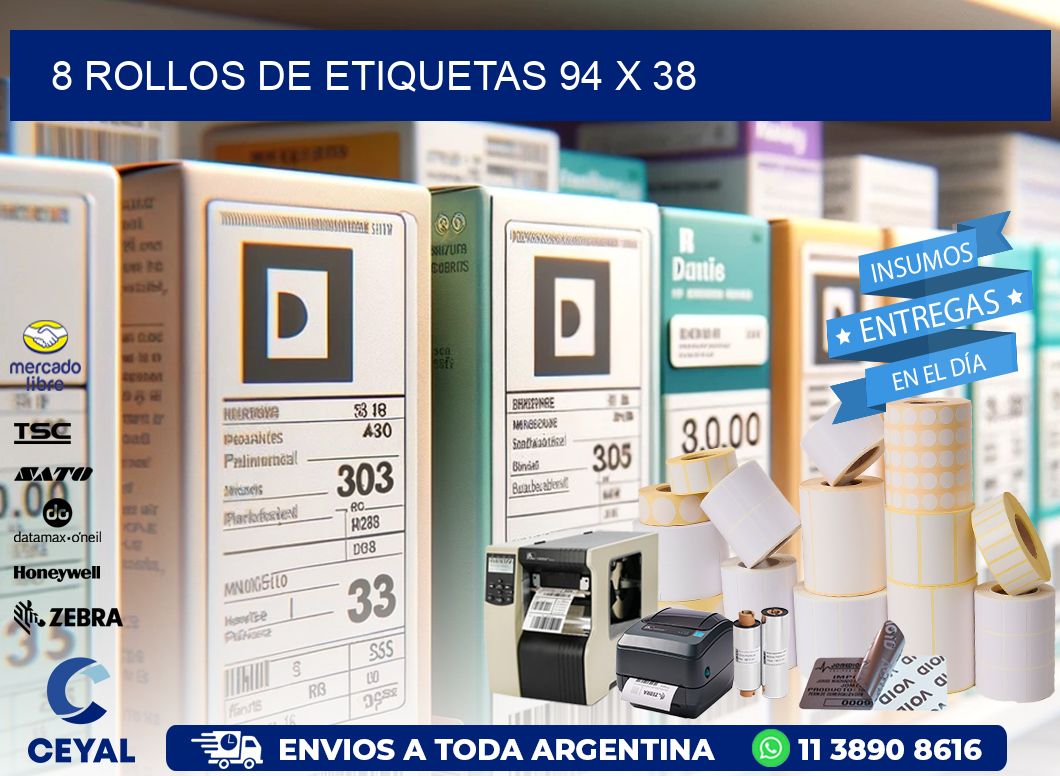 8 ROLLOS DE ETIQUETAS 94 x 38