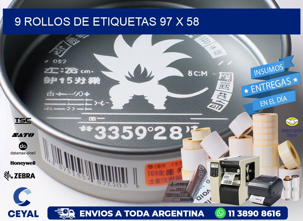 9 ROLLOS DE ETIQUETAS 97 x 58