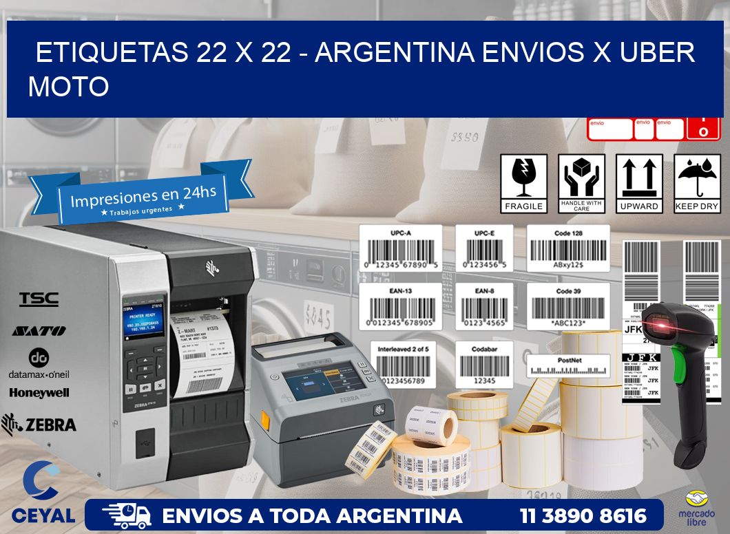 ETIQUETAS 22 x 22 - ARGENTINA ENVIOS X UBER MOTO