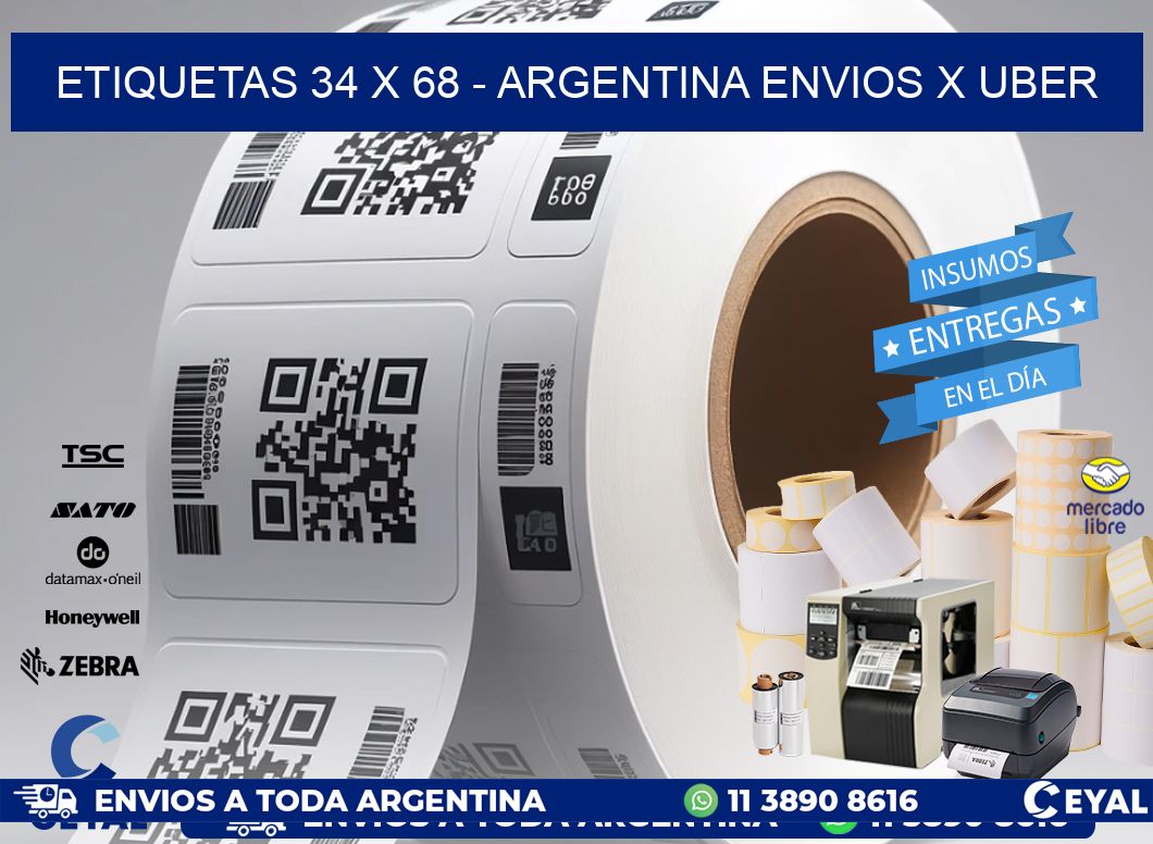 ETIQUETAS 34 x 68 - ARGENTINA ENVIOS X UBER