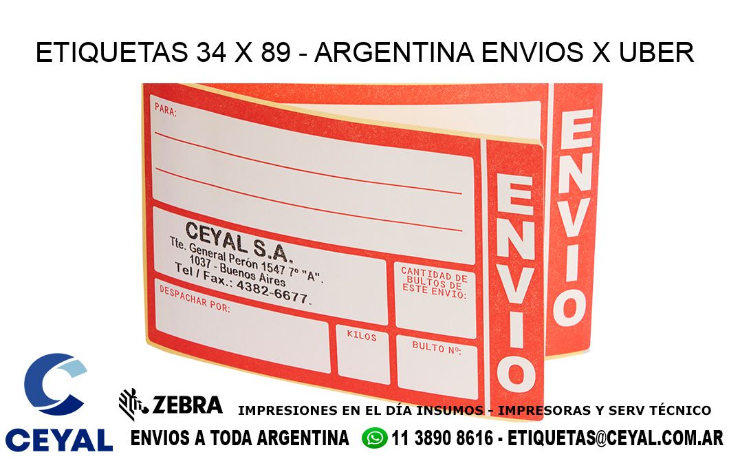 ETIQUETAS 34 x 89 - ARGENTINA ENVIOS X UBER
