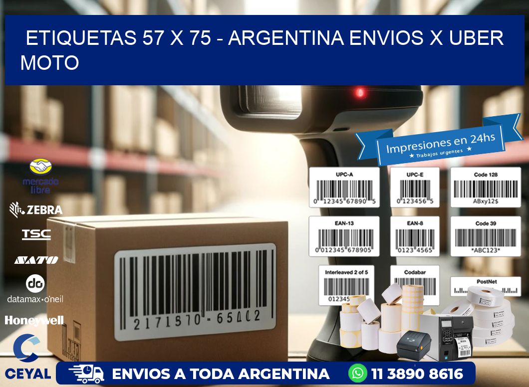 ETIQUETAS 57 x 75 - ARGENTINA ENVIOS X UBER MOTO