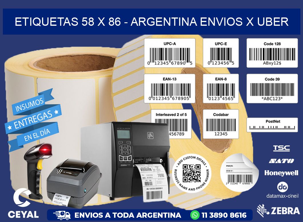 ETIQUETAS 58 x 86 - ARGENTINA ENVIOS X UBER
