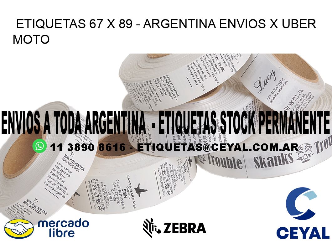 ETIQUETAS 67 x 89 - ARGENTINA ENVIOS X UBER MOTO