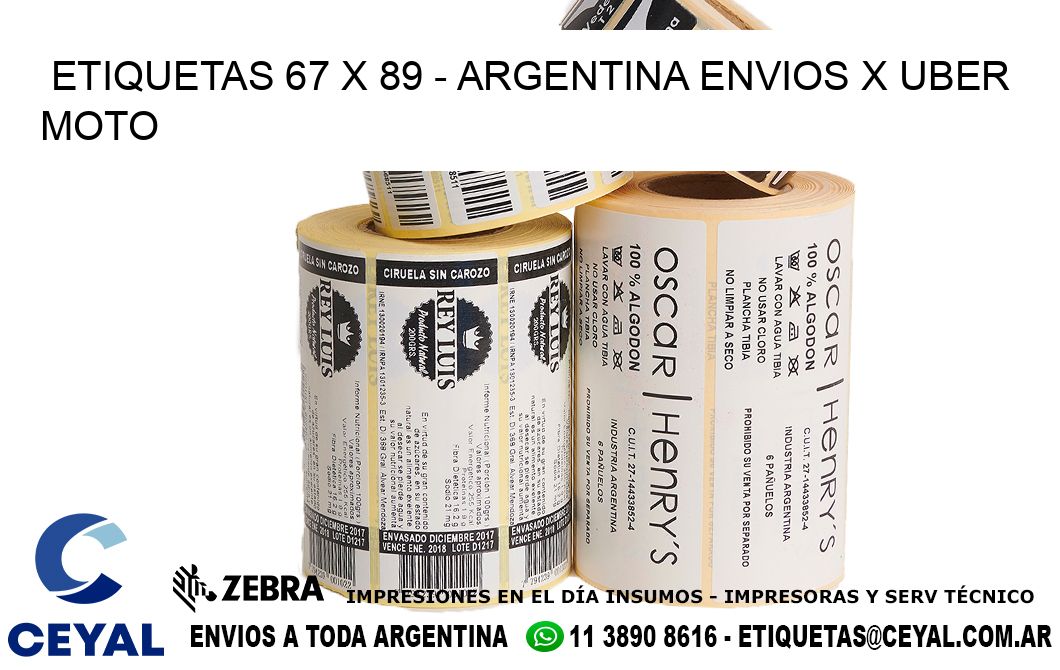 ETIQUETAS 67 x 89 - ARGENTINA ENVIOS X UBER MOTO