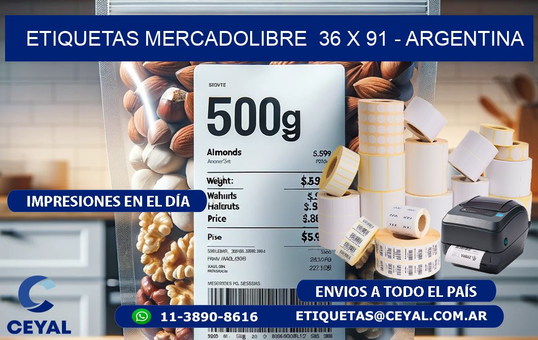 ETIQUETAS MERCADOLIBRE  36 x 91 - ARGENTINA