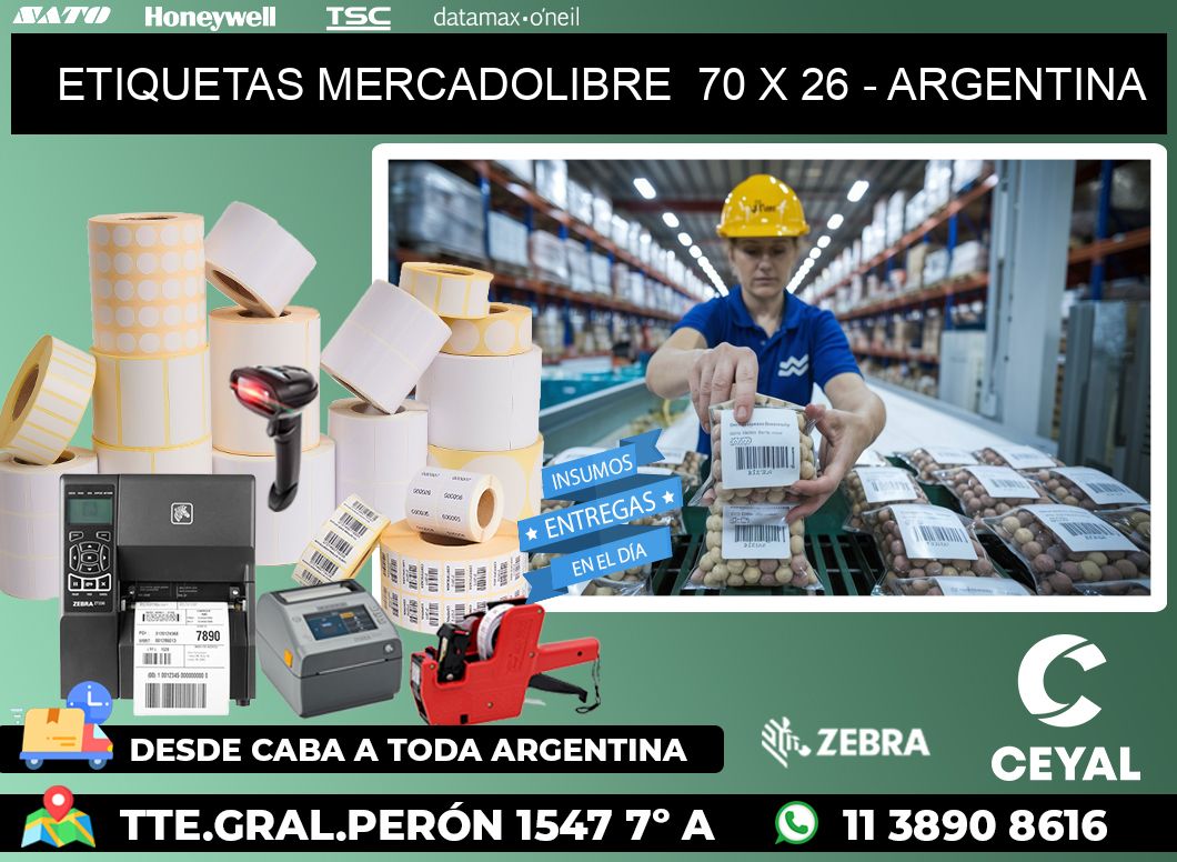 ETIQUETAS MERCADOLIBRE  70 x 26 - ARGENTINA