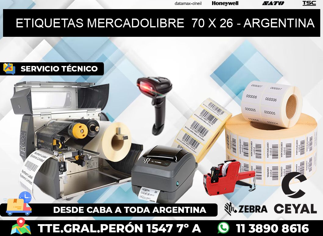 ETIQUETAS MERCADOLIBRE  70 x 26 - ARGENTINA