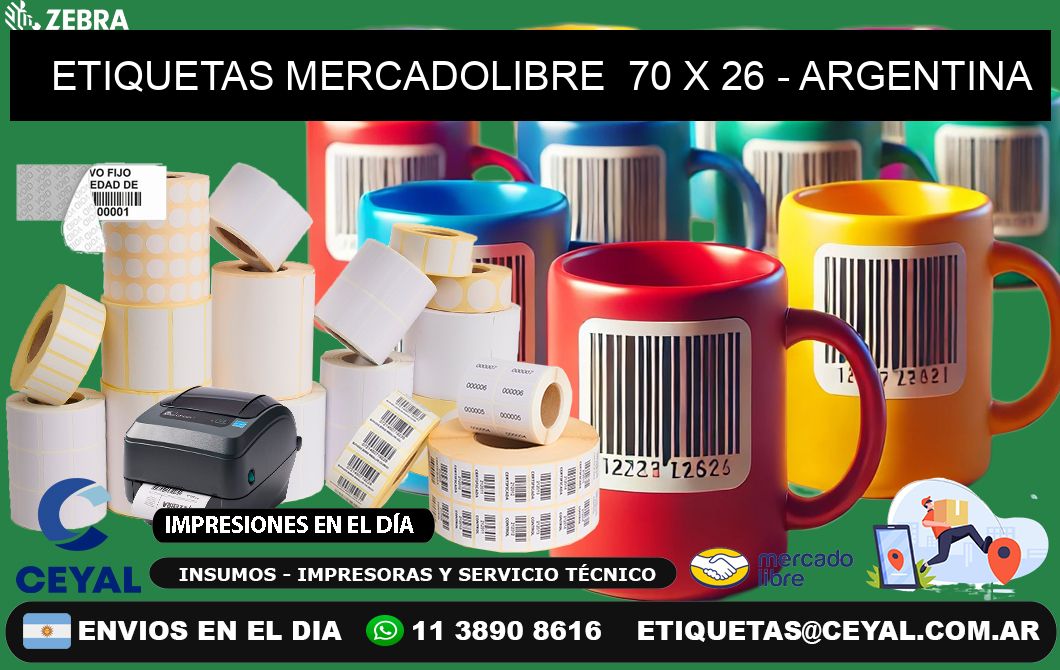 ETIQUETAS MERCADOLIBRE  70 x 26 - ARGENTINA