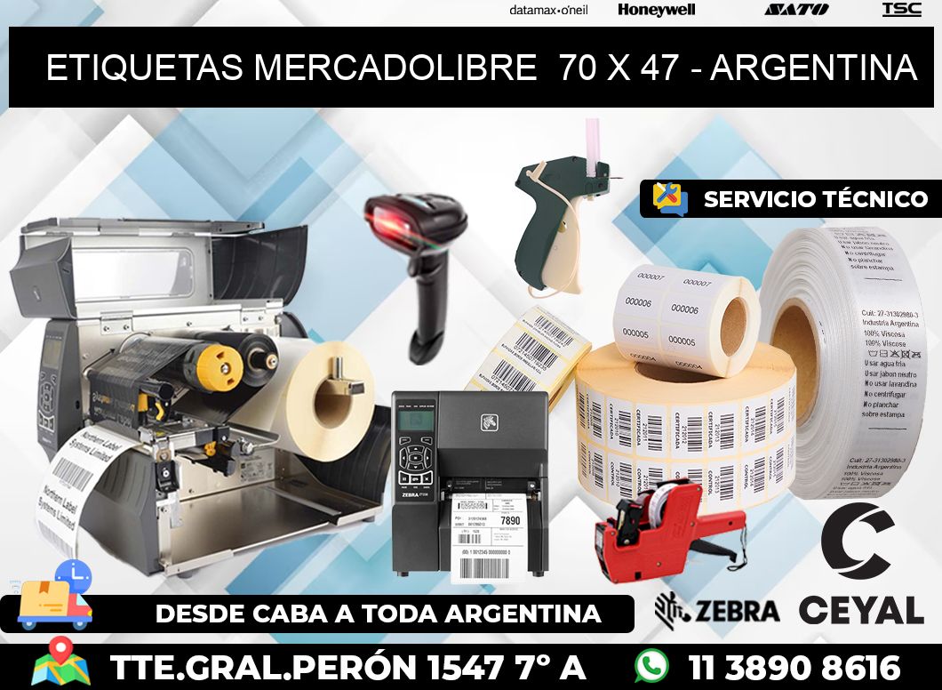 ETIQUETAS MERCADOLIBRE  70 x 47 - ARGENTINA