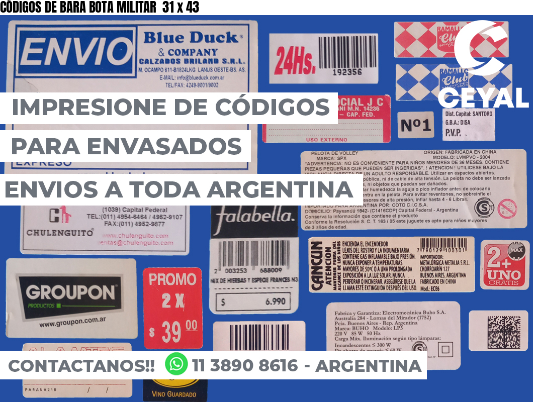 CÓDIGOS DE BARA BOTA MILITAR  31 x 43
