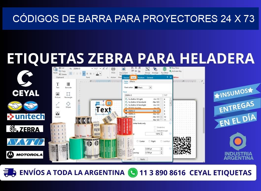 CÓDIGOS DE BARRA PARA PROYECTORES 24 x 73