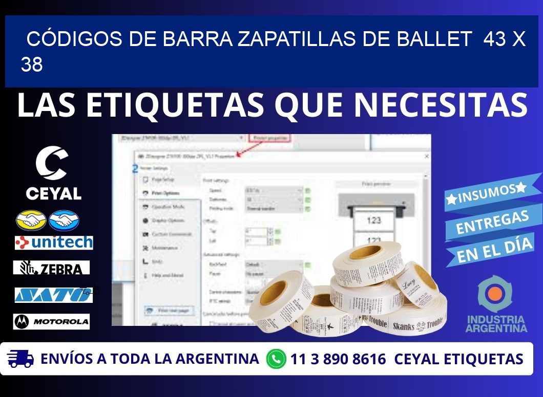 CÓDIGOS DE BARRA ZAPATILLAS DE BALLET  43 x 38