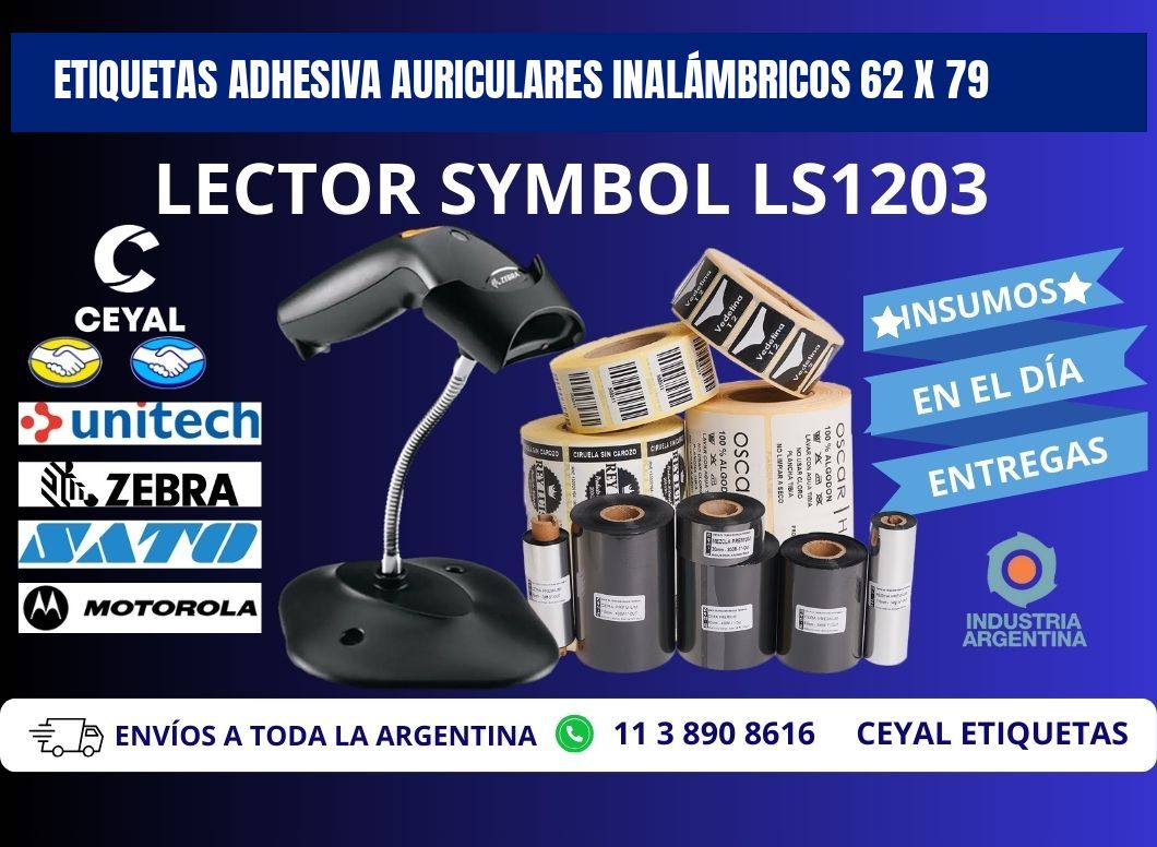 ETIQUETAS ADHESIVA AURICULARES INALÁMBRICOS 62 x 79