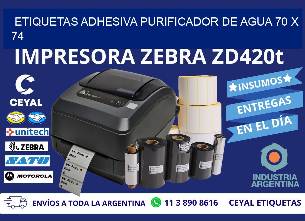 ETIQUETAS ADHESIVA PURIFICADOR DE AGUA 70 x 74