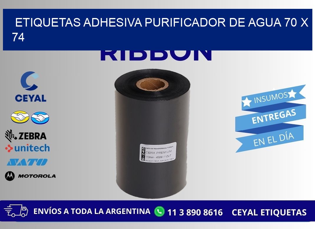 ETIQUETAS ADHESIVA PURIFICADOR DE AGUA 70 x 74