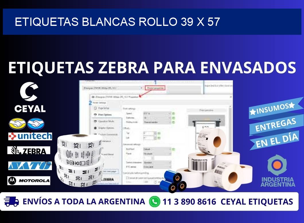 ETIQUETAS BLANCAS ROLLO 39 x 57