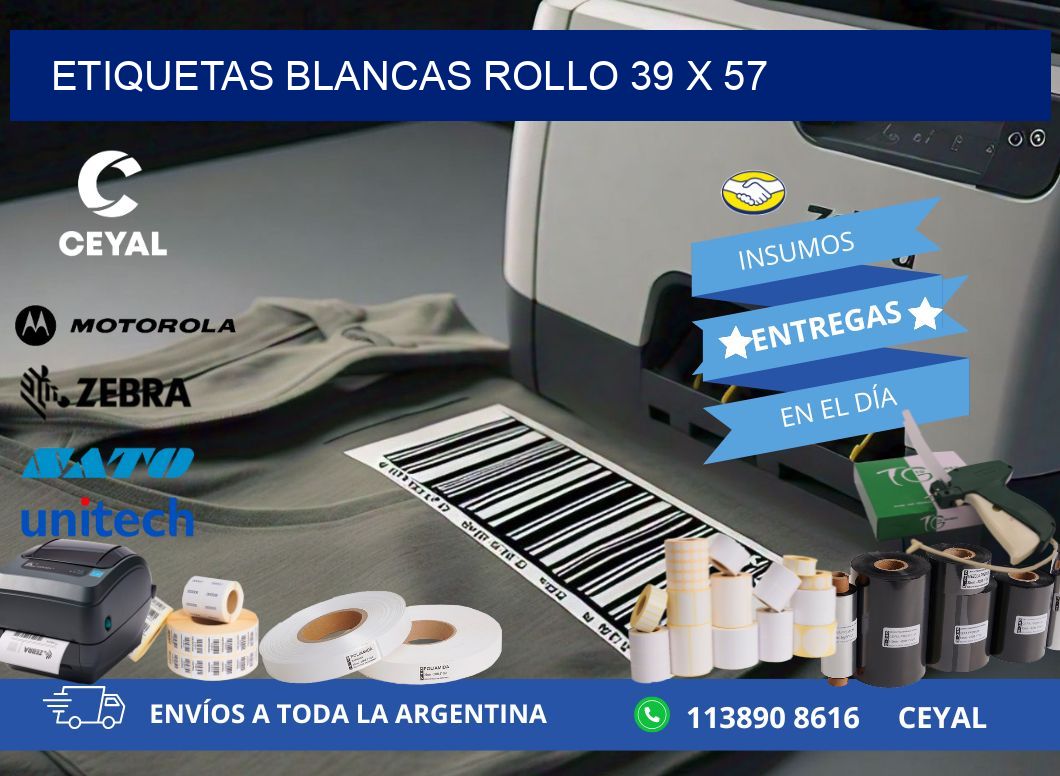 ETIQUETAS BLANCAS ROLLO 39 x 57