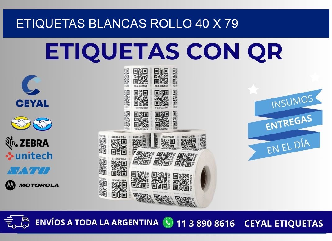 ETIQUETAS BLANCAS ROLLO 40 x 79