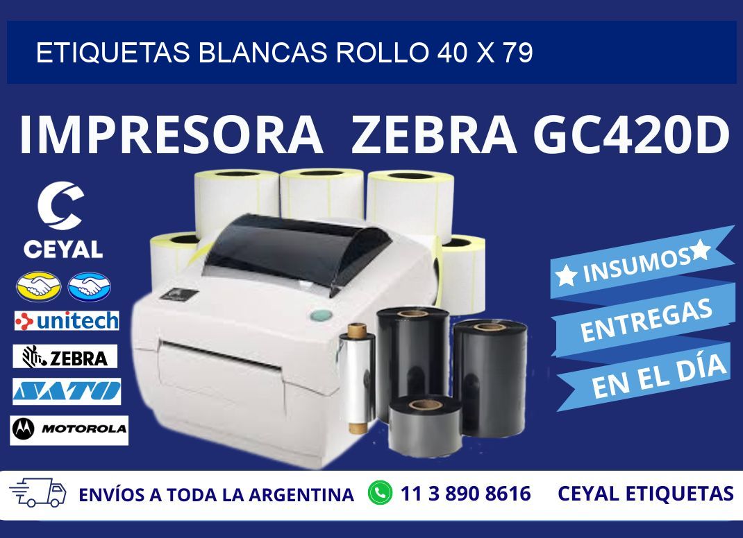 ETIQUETAS BLANCAS ROLLO 40 x 79