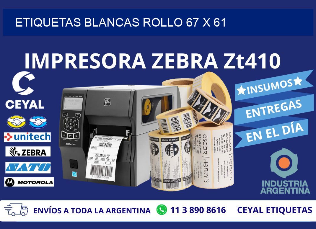 ETIQUETAS BLANCAS ROLLO 67 x 61