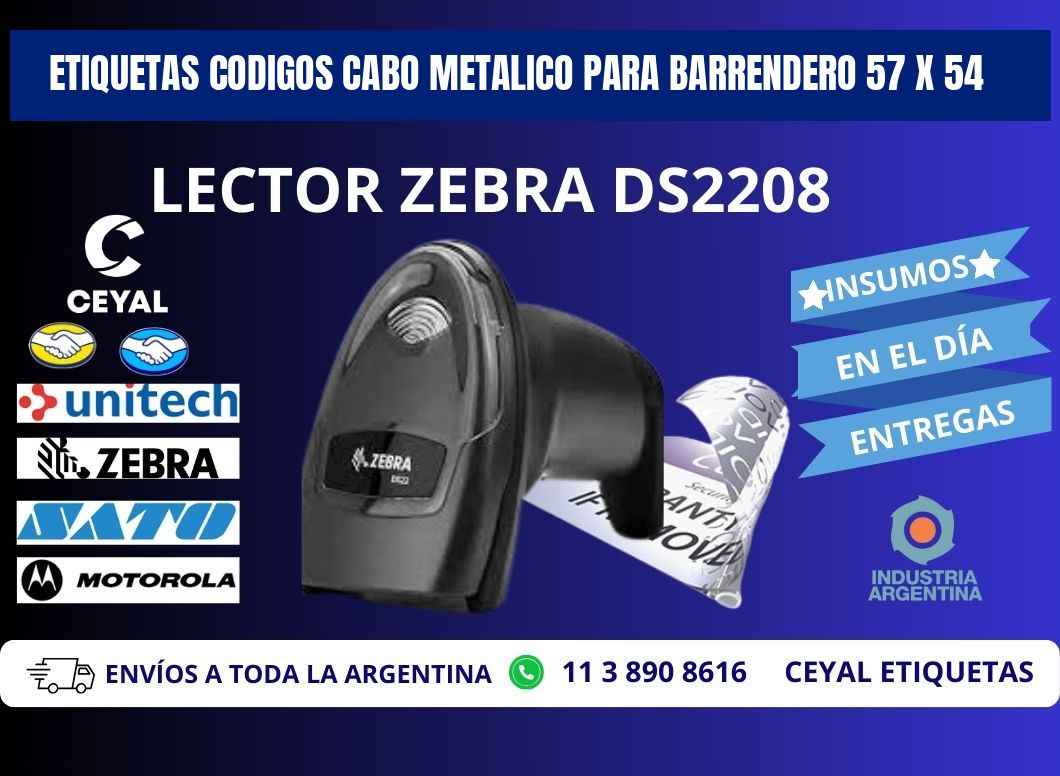 ETIQUETAS CODIGOS CABO METALICO PARA BARRENDERO 57 x 54