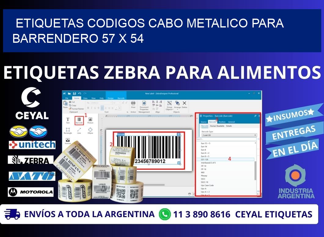 ETIQUETAS CODIGOS CABO METALICO PARA BARRENDERO 57 x 54