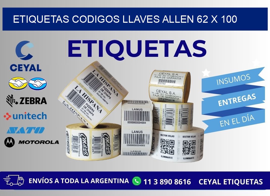 ETIQUETAS CODIGOS LLAVES ALLEN 62 x 100