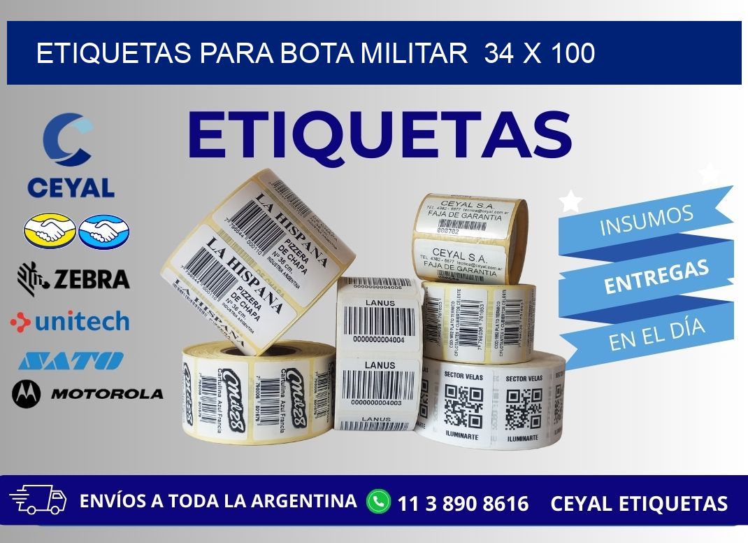 ETIQUETAS PARA BOTA MILITAR 34 x 100