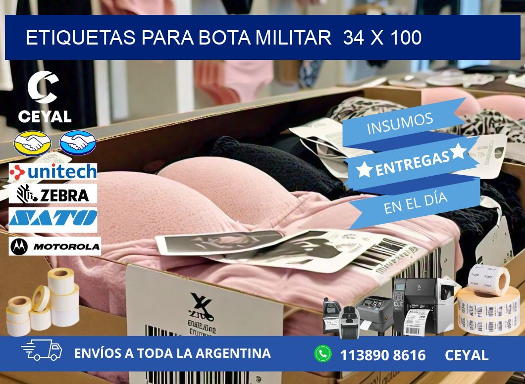 ETIQUETAS PARA BOTA MILITAR  34 x 100