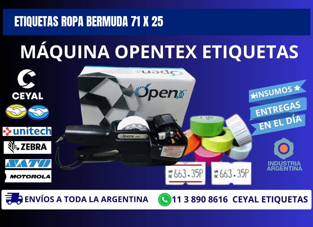 ETIQUETAS ROPA BERMUDA 71 x 25