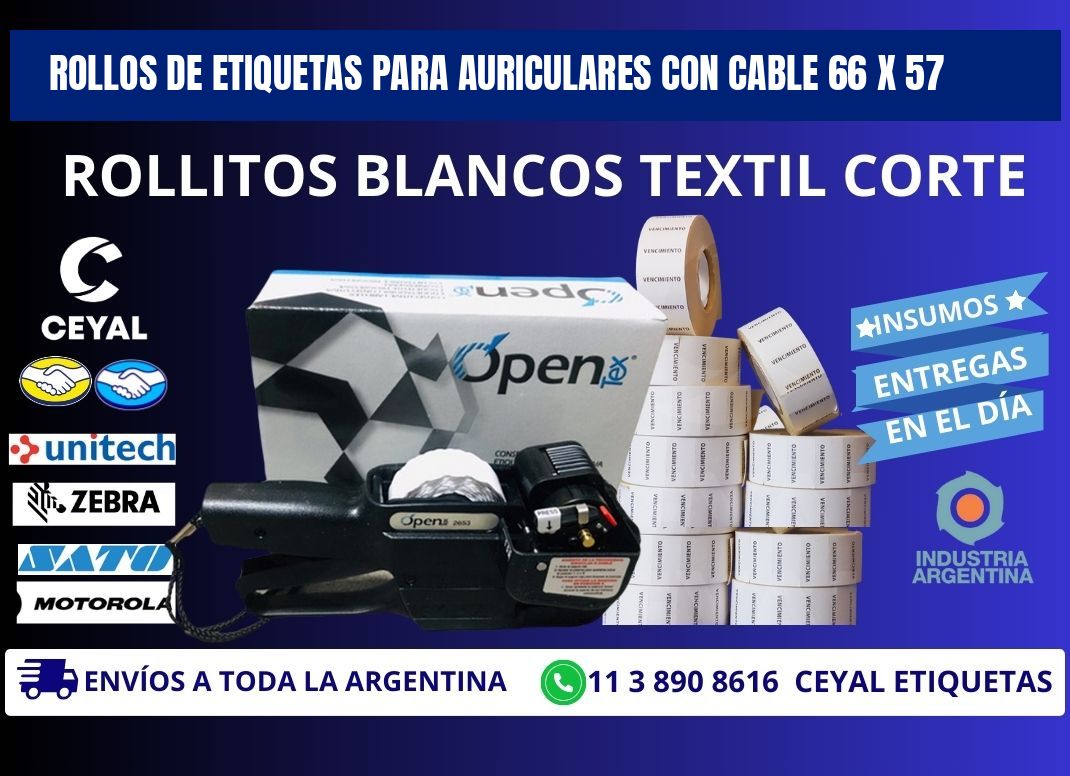 ROLLOS DE ETIQUETAS PARA AURICULARES CON CABLE 66 x 57
