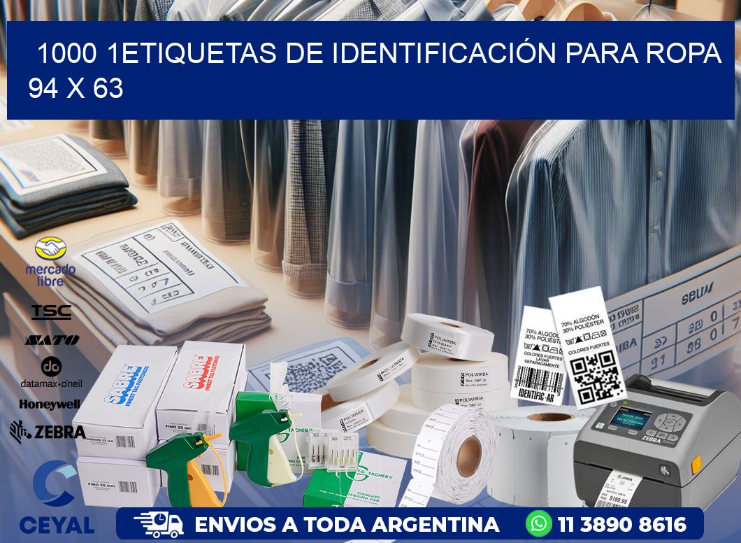 1000 1ETIQUETAS DE IDENTIFICACIÓN PARA ROPA 94 x 63