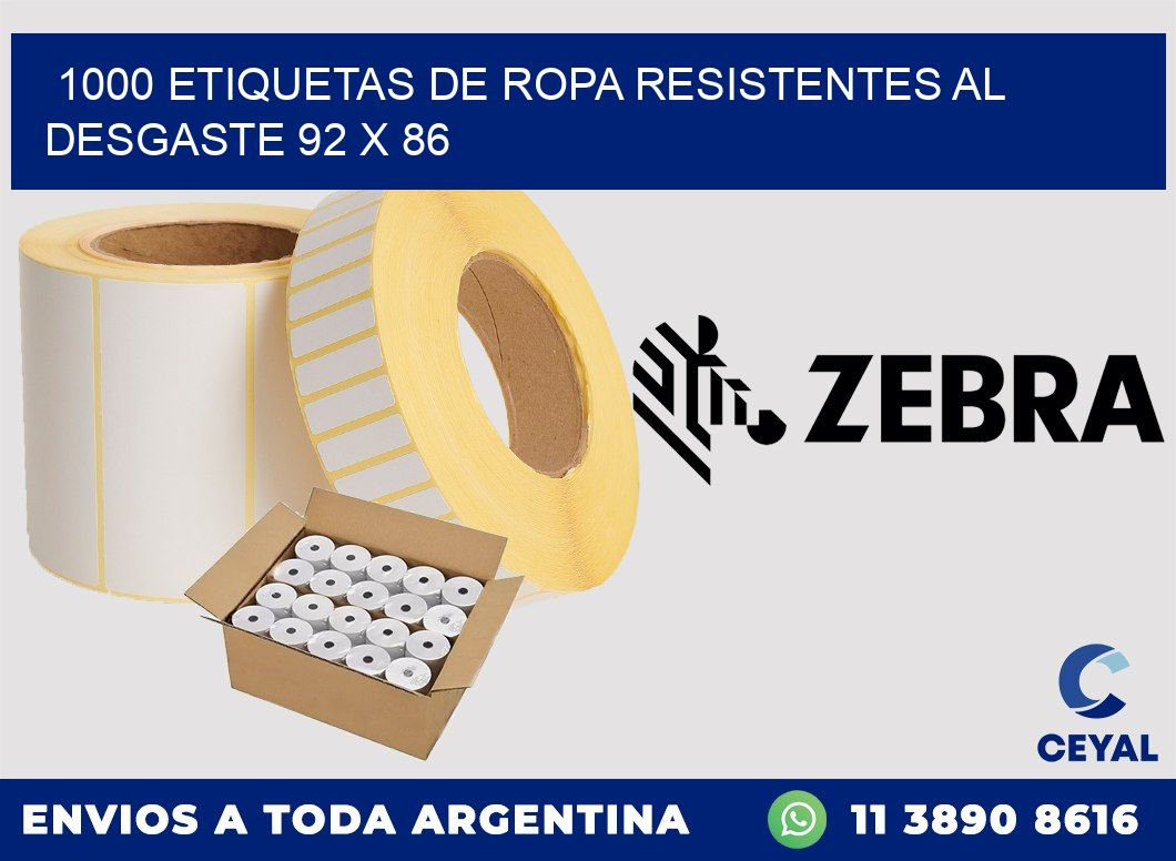 1000 ETIQUETAS DE ROPA RESISTENTES AL DESGASTE 92 x 86