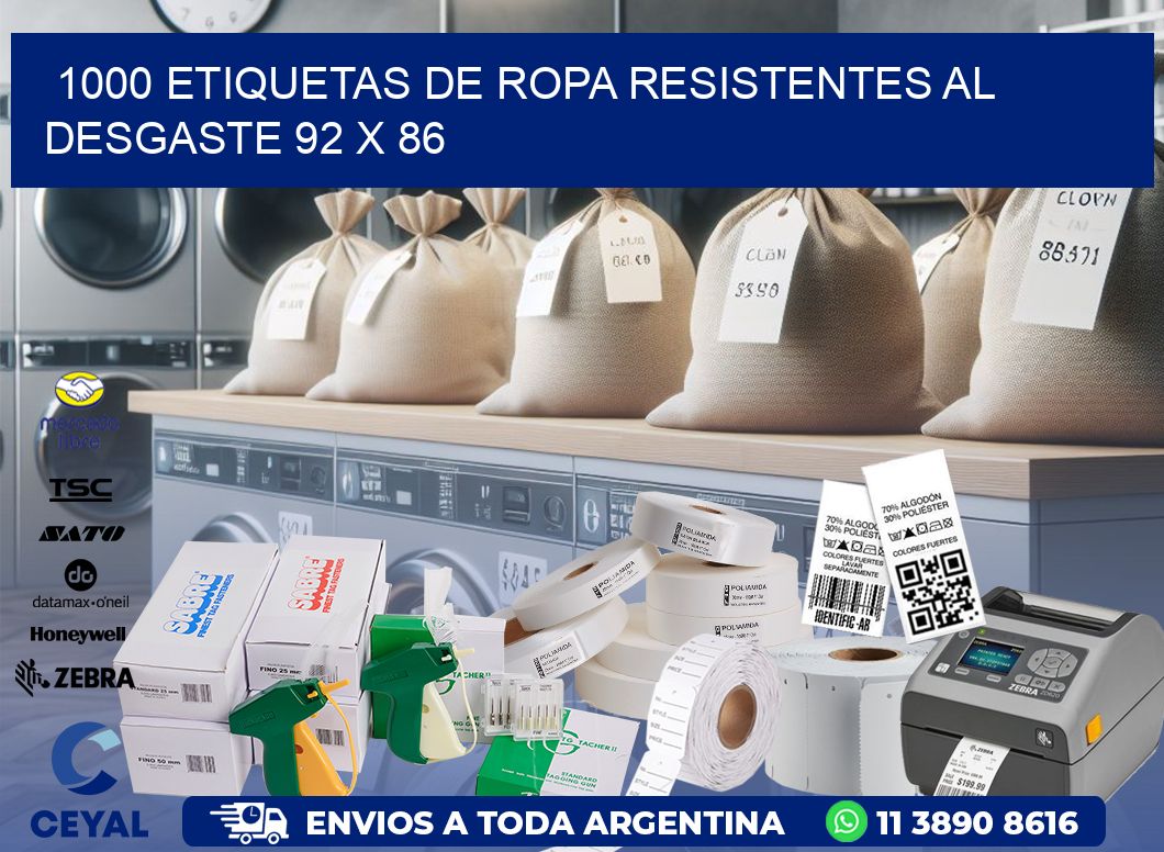 1000 ETIQUETAS DE ROPA RESISTENTES AL DESGASTE 92 x 86