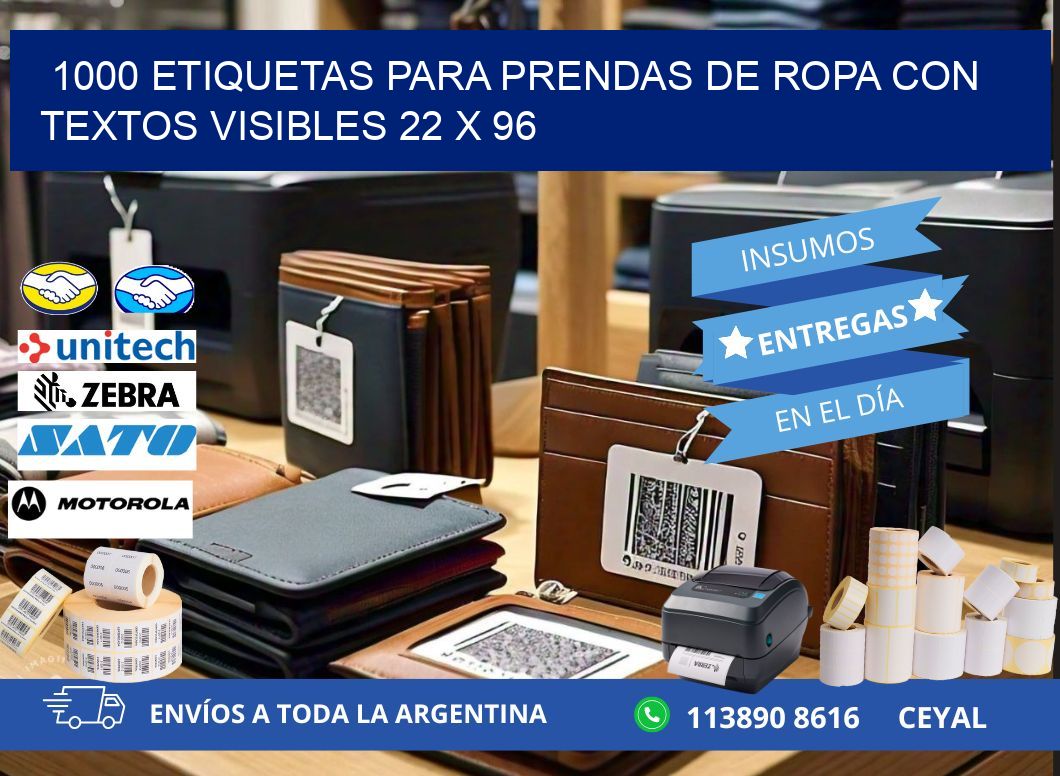 1000 ETIQUETAS PARA PRENDAS DE ROPA CON TEXTOS VISIBLES 22 x 96