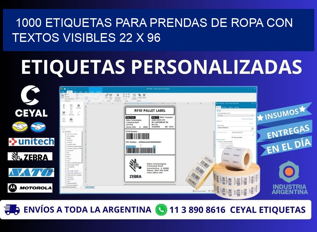 1000 ETIQUETAS PARA PRENDAS DE ROPA CON TEXTOS VISIBLES 22 x 96