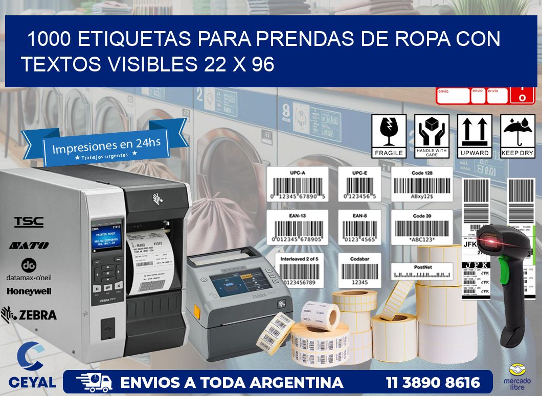 1000 ETIQUETAS PARA PRENDAS DE ROPA CON TEXTOS VISIBLES 22 x 96